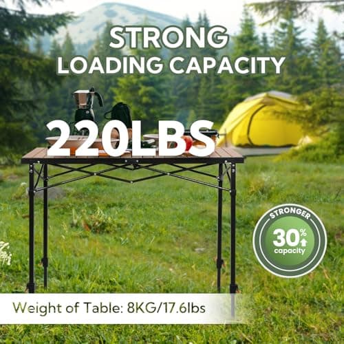 Join Nature Portable Outdoor Adjustable Height Camping Table, Large for 2-6 Person, Foldable Roll-up Aluminum Camp Table with Carry Bag for Picnic, Camp, Sturdy, Stable, Loads 220 Lbs 5