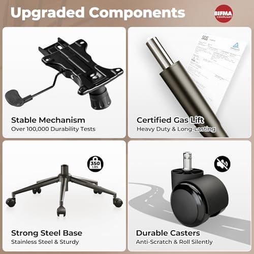 ovios Ergonomic Office Chair, High Back Faux Leather Executive Chairs with Armrests, Comfy Mid-Century Modern Swivel Rolling Computer Armchair (Brown, Suede Leather) 9