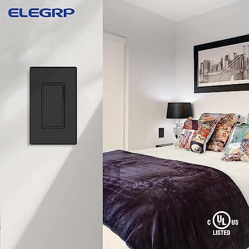 ELEGRP Matte Black 3 Way Decorative Light Switch with Plate, 15Amp, 120-277 Volt, AC Rocker Paddle Wall Switch Replacement, Self-Grounding, Residential Grade, w/Wall Plate, UL Listed (5 Pack) 7