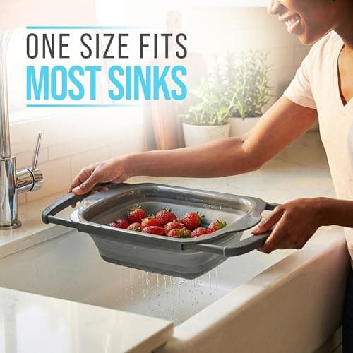 Comfify XL Large Kitchen Strainer - Collapsible Silicone Over-The-Sink Colander with Extendable Handles - Use with Pasta, Fruit, Berries & Veggie - 6 Quart - Gray 6