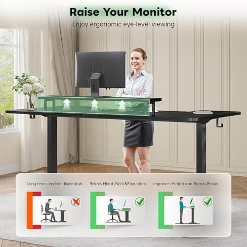 EnHomee 71 Inch Standing Desk Adjustable Electric with Monitor Stand, Computer Desk with Power Strip, Memory Height Home Office Desk for Home and Study Room, Black 3