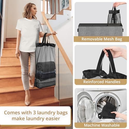 Optish 180L Laundry Hamper 3 Section, Large Laundry Hamper with Lid, Dirty Clothes Hampers with Handles, Laundry Basket Organizer for Laundry, Bedroom, Bathroom, Laundry Sorter Baskets, Grey 7