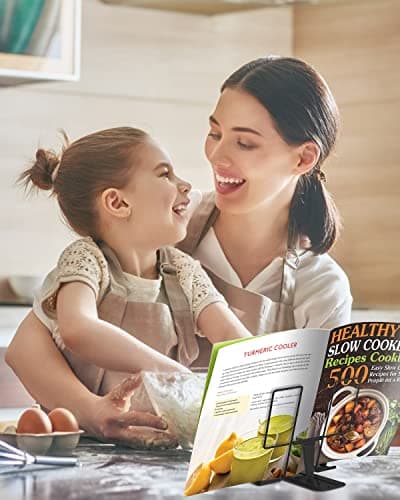 MSDADA Metal Book Stand for Desk, Adjustable Reading Rest Book Holder, Portable Cookbook Documents Holder, Sturdy Typing Stand for Recipes Textbooks Tablet Music Books with Page Clips (Black) 7