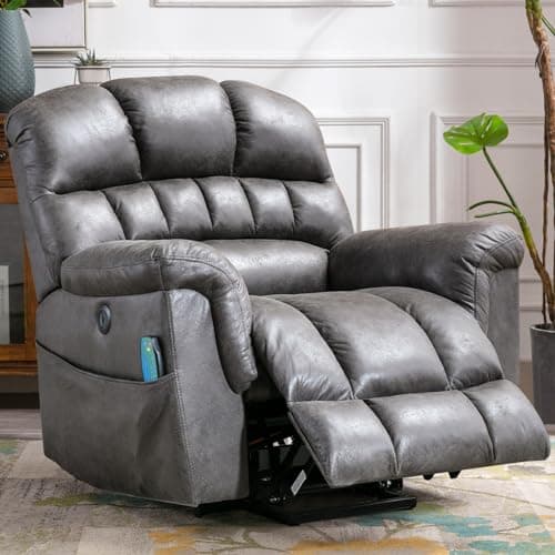 CANMOV Large Power Lift Recliner Chairs with Massage and Heat for Elderly Big People, Heavy Duty Electric Faux Leather Reclining Chairs with USB Port and 2 Side Pockets, Grey 8