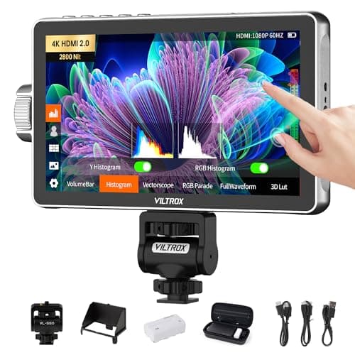 VILTROX DC-A1 2800 Nit Camera Monitor, 7 inch HD 1920x1080 IPS Touch Screen Camera Field Monitor with 4K HDMI 2.0 in/Out, 3D LUT, Focus Peaking, Video Assist, HDR Full Waveform, F550 Battery
