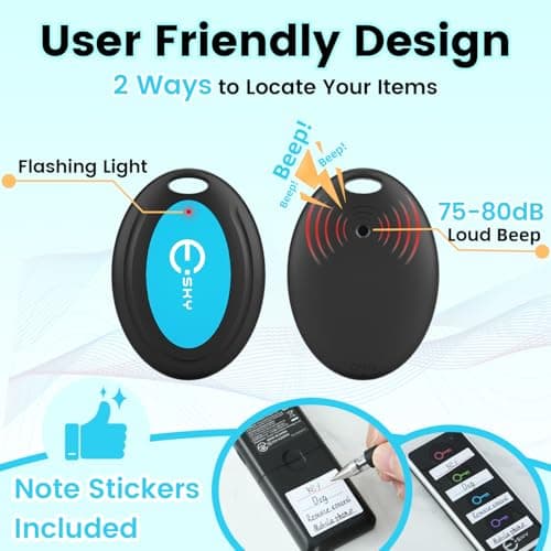 Esky Key Finder Locator with Sound, 80dB Item Trackers with 131ft Range Beeper Tags, Wireless Key Finders for Finding Keys Wallet Remote Control Pet Phone, 4 Receivers & Flashlight 6