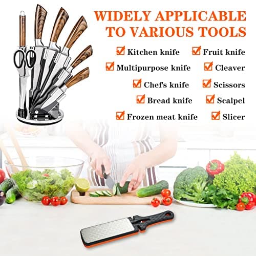 Diamond Sharpening Stone,400/1000 Grit Handheld Double-Sided Diamond Sharpener 5 in 1 Honeycomb Surface Knife Sharpener Plate Whetstone with Ceramic & Tungsten Steel Scissor Slot for Kitchen Outdoor 6