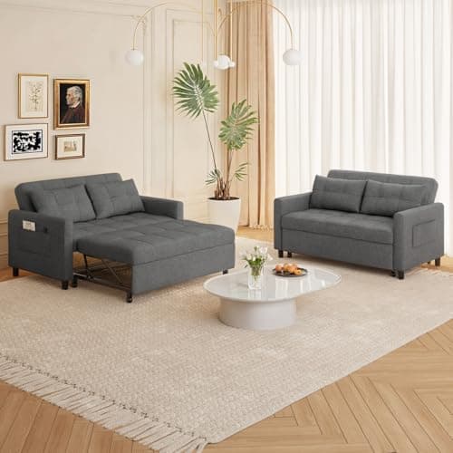 Gizoon 3 in 1 Sofa Bed, 52.4 Inch Convertible Pull Out Couch, Loveseat Sleeper Sofa with Two Pillows, Small Sofa Couches for Small Spaces, Apartment, Living Room, Bedroom, Dark Grey 6