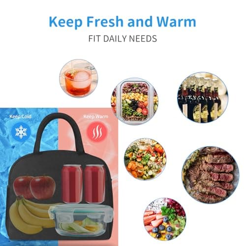 DALINDA Lunch Bag Lunch Box for Women Men Reusable Insulated Lunch Bags,Water-Resistant Cute Cooler Lunch Tote Bag, Large Capacity for Work Travel Picnic,Black 7