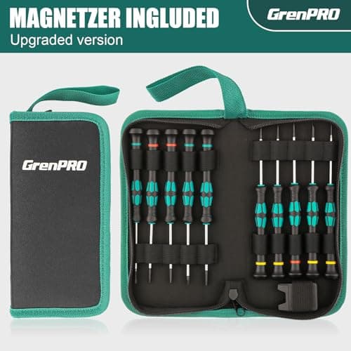 GRENPRO 10-Piece Precision Screwdriver Set, Magnetic Small Screwdrivers with Phillips, Slotted, Torx Star for Eyeglass, Watch, Computer, Laptop, Phone,Green 7