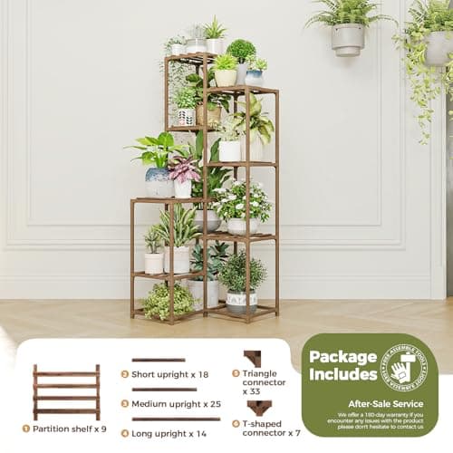 Bamworld Plant Stand Indoor Outdoor Corner Plant Shelf 54.7" Tall Plant Table Wood Large Plant Holder for Multiple Plants Patio Balcony Garden Office Home Decor 7