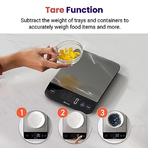 Etekcity Digital Food Kitchen Scale, Grams and Oz for Weight Loss, Baking and Cooking, 0.05oz/1g Precise Graduation,5 Weight Units, IPX6 Waterproof, USB Rechargeable,304 Stainless Steel-Silver, 22lb 7