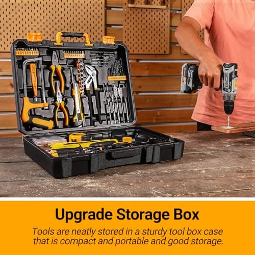 Cordless Drill Tool Kit Set: 20V Power Drill Tool Box with Battery Electric Drill Driver for Men Home Hand Repair Basic Toolbox Tools Sets Drills Case 6