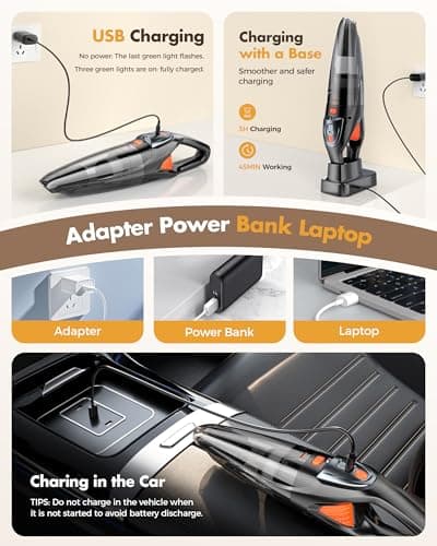 Handheld Vacuum Cordless 25000PA Powerful Suction, Portable Car Vacuum, 3 in 1 Hand Held Vacuum Rechargeable 8000mAh with LED Light, HEPA Filter, Home, Car Seats, Office, Pet Hair, Dust Buster 5