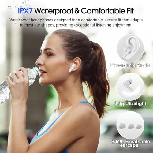 QXUFV Wireless Earbuds, Bluetooth 5.4 Headphones Multi-Function Touch Screen with 5 EQ Modes, 48H Ear Buds Bass Stereo with ANC Noise Cancelling/Transparency Mode, IPX7 Bluetooth Earbuds, Pearl White 8