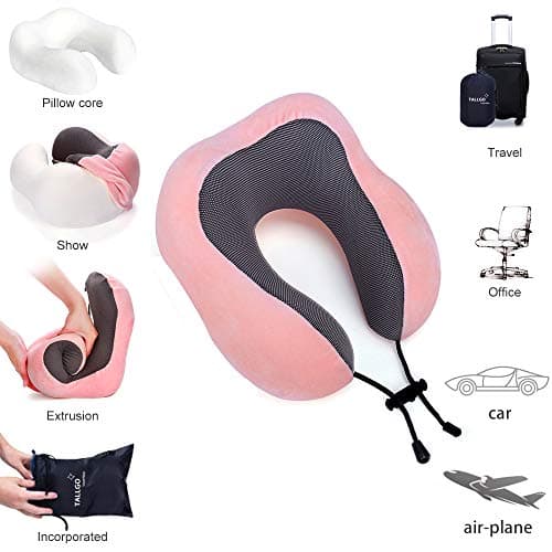 TALLGO Travel Pillow, Best Memory Foam Neck Pillow Head Support Soft Pillow for Sleeping Rest, Airplane Car & Home Use (Pink) 5