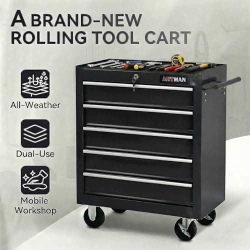 nifoti 5-Drawer Tool Cart on Wheels, Rolling Tool Chest Storage, Trolley Organizer for Garage, Warehouse, Workshop, Repair Shop (5 Large Drawers-29.3"H-Black) 7