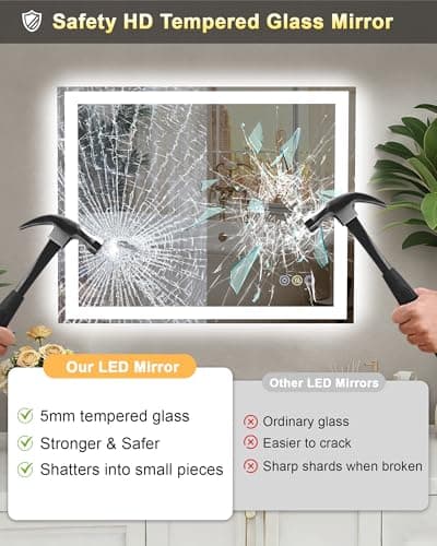 Callsky 24x32 LED Bathroom Mirror with Lights, Super Bright Front & Backlit Vanity Mirror for Wall, Anti-Fog & Memory Smart Mirror, 5mm Shatter-Proof Tempered Glass, ETL Listed, Vertical/Horizontal 5