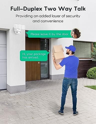 winees Floodlight Camera, Wired 2K HD Dual-Lens Outdoor Security Camera, 180 Degree Panoramic Motion Detection, 3000 Lumens, Color Night Vision, 110dB Siren, 2-Way Audio (White) 8