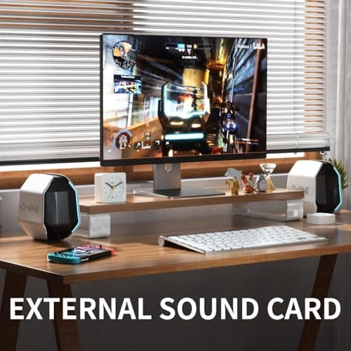 IBALL·BOX Computer Speakers for Desktop PC, Gaming PC Speakers for Desktop – USB-C, Bluetooth 5.3, 3.5mm AUX, AC Powered External Audio with Rich Stereo bass, Laptop/Mac, RGB Lights, White, 30W 7