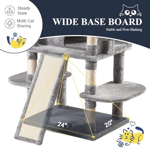 Allewie 68 Inches Cat Tree/House and Towers for Big Feline/Scratching Post/Multi-Level Large Kitty Climbing Tree with Condo/Light Grey 8