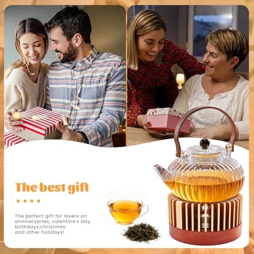 Inmorven Teapot Warmer, Aluminum Tea Warmer with Wooden Base, 4.33 inch Candle Heater for Heating Tea, Coffee, Milk, Food,Camping and Traveling, Suitable for All Teapots - S 8