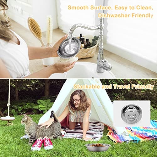 MicoSim Stainless Steel Cat Bowl-Shallow Wide Flat Cats Food Bowls,Metal Kitten Dishes Whisker Friendly Fatigue Relief,Replacement Basic Kitty Plates for Elevated Stand,Dishwasher Safe（Set of 5） 7