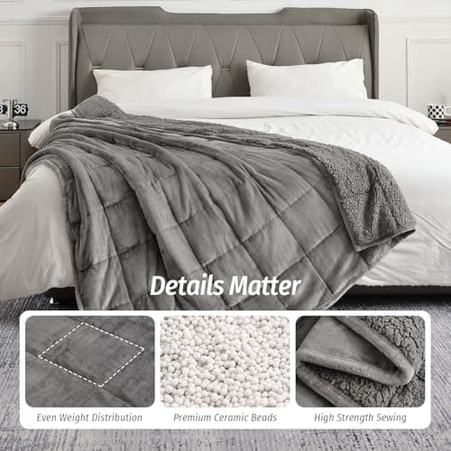 Wemore Sherpa Fleece Weighted Blanket for Adult, 15 lbs Dual Sided Cozy Fluffy Heavy Blanket, Ultra Fuzzy Throw Blanket with Soft Plush Flannel Top, 60 x 80 inches Grey on Both Sides 5