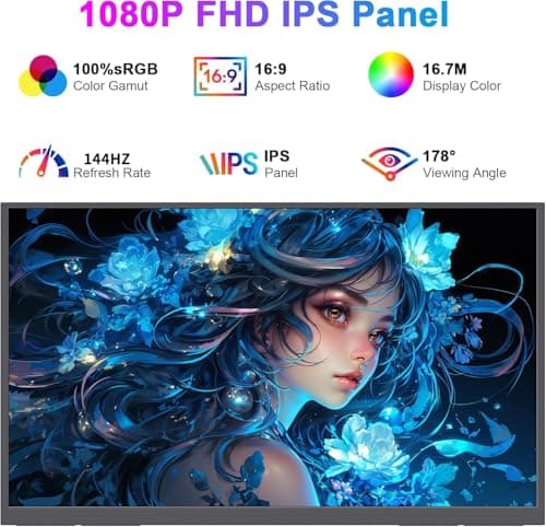 AHXJKA 16.1" 144Hz Portable Monitor for Gaming with Kickstand- HDR Eye Careful, 100% sRGB FHD IPS HDR Portable Monitor for Laptop with Built-in Speakers Compatible with Laptop PC Phone PS5/4 Switch 2