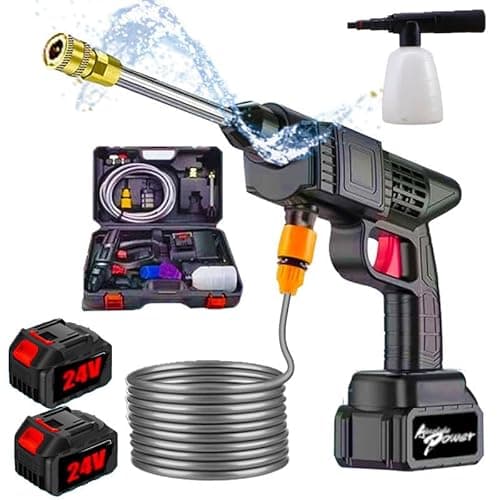 Portable 1100psi Cordless Pressure Washer w/2pcs 24V 2X 2.0AH Rechargeable Battery Powered- Lightweight Brushless Power Washer,Fast Charger,16.4ft Waterpipe,2 Nozzle for Car Floor Fence Patio