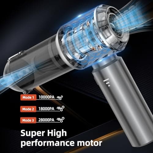Handheld Vacuum Cleaner, 28000Pa 4 in 1 Handheld Vacuum Cordless, Brushless Motor, One-Touch Dust Removal, 3 Speeds Car Vacuum Cleaner Portable Cordless, Ideal for Office, Home, Kitchen, Car, Pet Hair 6