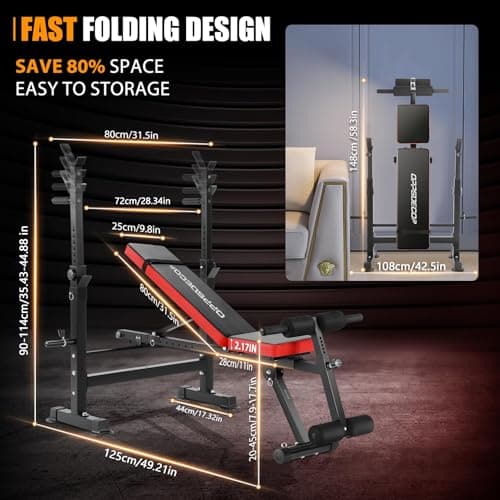 OPPSDECOR 600LBS 6 in 1 Weight Bench Set, Adjustable Bench Press Set and Squat Rack, Foldable Workout Benches for Home Gym, Incline Decline Flat Sit Up Strength Training Bench 5