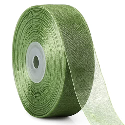 SOFIRE 1 Inch Wide 50 Yards Green Sheer Chiffon Ribbon Organza Ribbon for Gift Wrapping (Green)