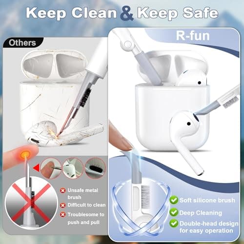 R-fun Compatible with AirPods Case Cover, Soft Silicone Protective Cover with Keychain for Women Men Compatible with Apple AirPods 2nd 1st Generation Charging Case, Front LED Visible,Black 5