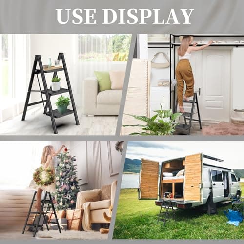 HBTower Step Ladder 3 Step Folding, Folding Step Stool for Adults, Closet Step Stool Lightweight Kitchen Ladder 3 Step Ladder with Anti-Slip Wide Pedals 6