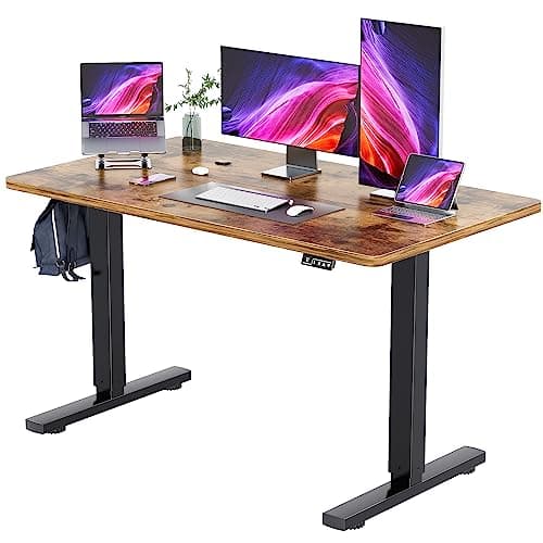 YESHOMY Height Adjustable Electric Standing Desk, 55 inch Computer Table, Home Office Workstation, Black Leg/Rustic Brown Top