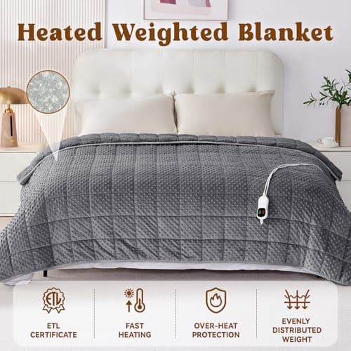 Wellfeel Heated Weighted Blanket for Adults, Soft Electric Throw Blanket 48''x72'' 15LBS Fast Heating Heavy Cozy Blanket with 10 Heating Levels and 1/2/4/6/8 Hours Auto Off (Grey,Twin Size) 5