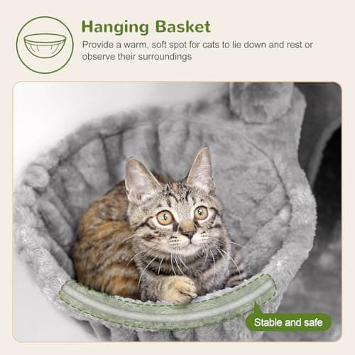 Globlazer Cat Tower for Indoor Cats | 46-Inch Sturdy Cat Condo for Multiple Adult Cats with Multiple Large Platforms, Hammock, and Anti-Tip Kit | Premium Quality Materials, F46B, Light Grey 5