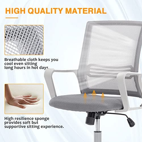 OLIXIS Drafting Chair, Tall Office Chair with Adjustable Foot Ring, Standing Desk Chair Support and Adjustable Armrests, Swivel Rolling Tall Chair, Breathable Mesh, Height Adjustable, Grey 5