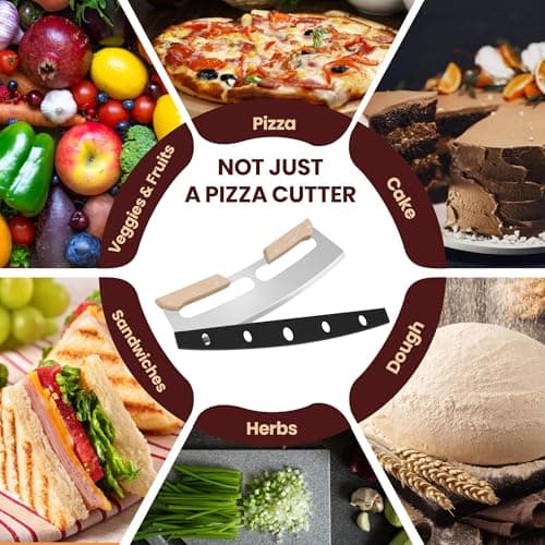 Gicyiit Pizza Cutter Rocker Blade with Wooden Handle, Premium 14inch Pizza Knife Rocker Cutter with Sharp Stainless Steel Blade and Protective Cover, Slicing Through Crust in One Single Rocking Motion 7