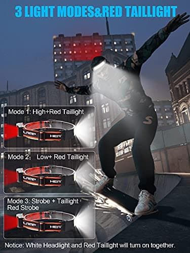 Spriak LED Headlamp Flashlight, 1000lumens 230° Broadbeam Headlight, USB Rechargeable Head Lamp with Red Taillight, Lightweight Waterproof Headlamps for Camping Running Hiking, Hard Hat Headlamp 5