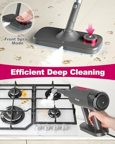 Steam Mop for Floor Cleaning, 7in1 Handheld Steamer Cleaner Detachable for Hardwood Laminate,Vinyl,Carpet,Tile,Grout,All Floors, Multi Purpose for Home,1500W 230℉ 23ft Cord,Front Sprayer,Store Station 5