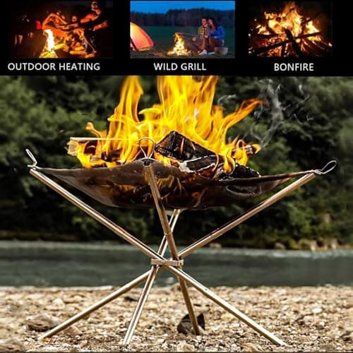 22 Inch Portable Outdoor Fire Pit with Carrying Bag,Foldable Stainless Steel Mesh Fireplace Wood Burning Collapsible Fireplace for Camping Outdoor Hiking BBQ Picnic 5