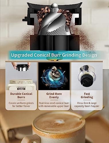 Gevi 20 Bar Espresso Coffee Machine with Burr Grinder Set | 35 Precise Grind Settings | Milk Frother for Latte Cappuccino | Professional Home Barista Kit | Gift for Coffee Lovers 7