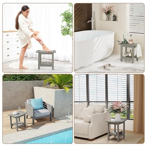 oridom HIPS Shower Benches for Inside Shower, Shower Stool with Space-Efficient Storage Shelf, Waterproof Shower Chair Seat for Spa Bathroom(Light Gray) 6
