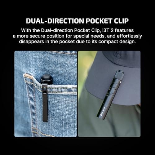 OLIGHT I3T 2 EOS Pocket EDC Flashlight, 200 Lumens Compact Bright Handheld Flash Lights, Dual-Output Tail Switch with AAA Battery and Two-Way Pocket Clip for Camping and Hiking (Black) 6