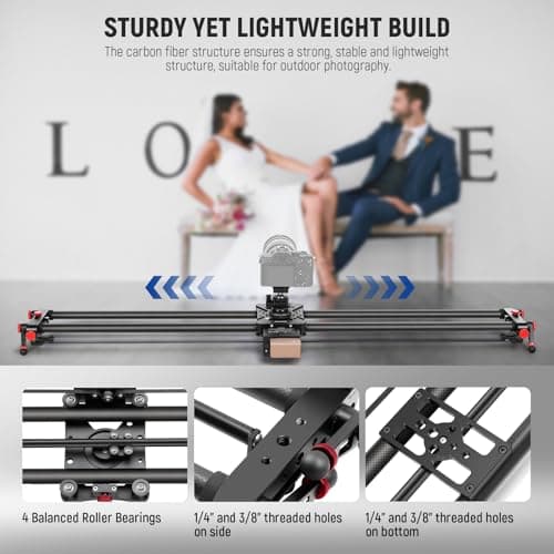 NEEWER 47.2"/120cm Motorized Camera Slider, App Wireless Control DSLR Carbon Fiber Dolly Rail Slider with 4400mAh F750 Battery (Charger Not Included), Support Video Mode, Time Lapse Photography, ER1 6