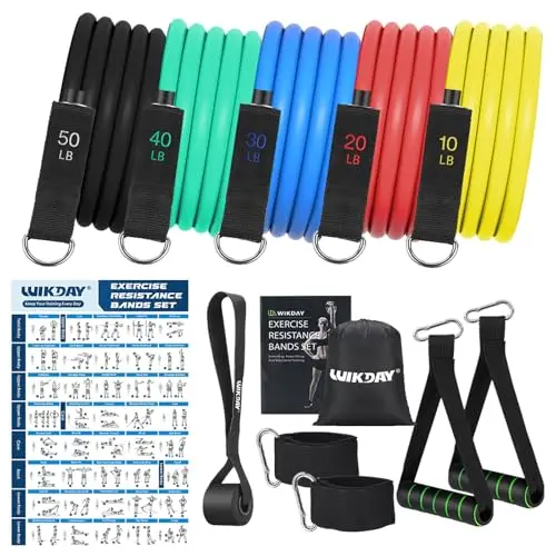 WIKDAY Exercise Resistance Bands with Handles for Working Out, 150/200/250/300 Lbs Multicolor Workout Bands Set with Door Anchor for Physical Therapy, Yoga, Pilates