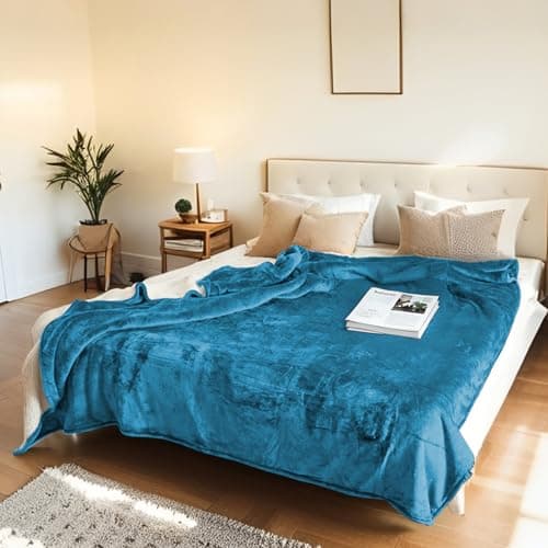 Electric Heated Blanket Throw Size 50"x60" - Flannel & Sherpa Fabric Dual-Sided, 6 Heat Settings & 1-3 Hours Auto Off, Soft & Cozy Warming Throw for Home, Office, or Bed, Machine Washable, Tile Blue