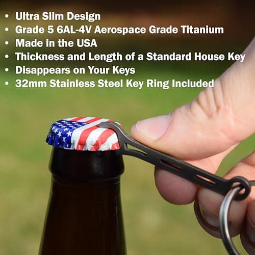 Gear Infusion Brew Soldier Bottle Opener - Thin Titanium Bottle Opener with Key Ring - Made in the USA (Sandblasted) 7